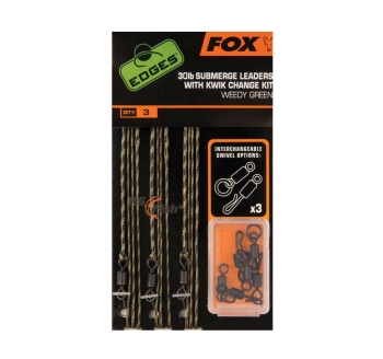 FOX Edges Submerge Leaders With Kwik Change Kit - Weedy Green CAC580